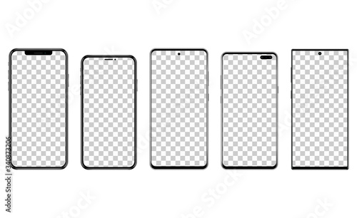 Realistic set of modern new phones with transparent screens, ideal for app design, internet marketing. vector template