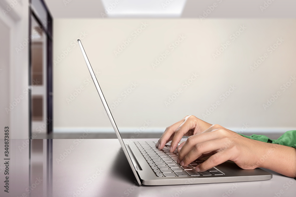 Business people using a laptop working from home Business people using a laptop working from home