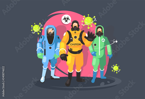 disinfector in a chemical protection suit. Protection from the virus. Biological hazard. Coronavirus.