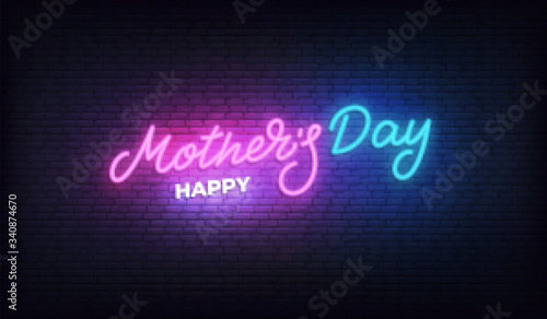 Mother's Day neon sign. Lettering calligraphy Happy Mother's Day 