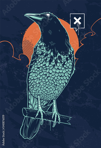 Mystical Crow Vector Illustration