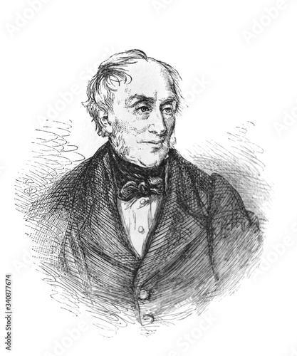The William Wordsworth's portrait, an English Romantic poet in the old book the Great Authors, by W. Dalgleish, 1891, London