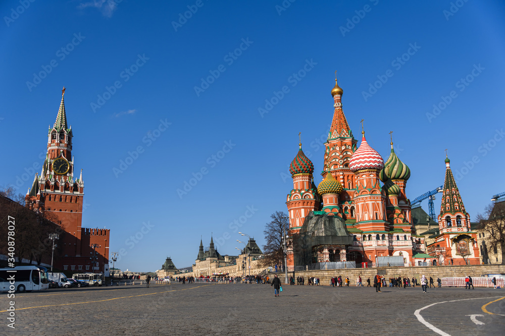 St. Basil's Cathedral and Spasskaya tower on Red Square in Moscow
