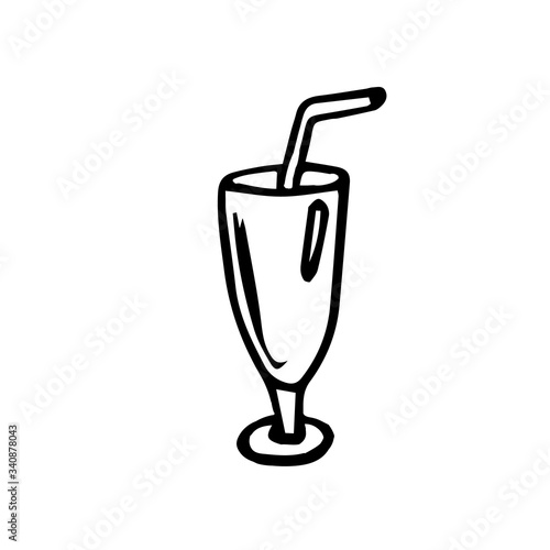 Vector illustration of cocktail lines with a tube on the leg. Vector glass for drinks and cocktails for restaurant and bar menus.