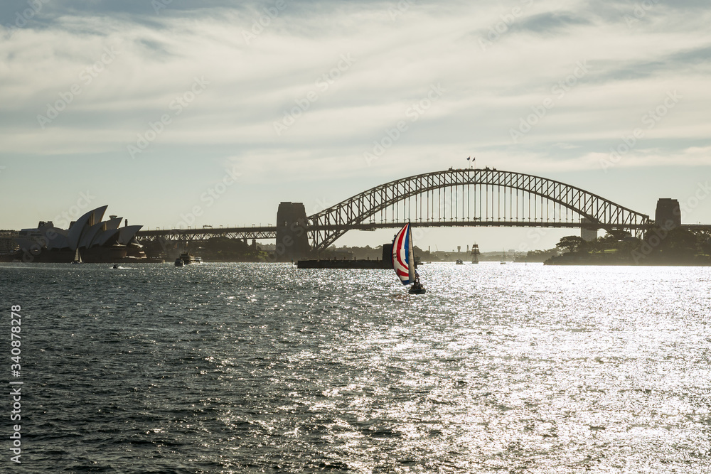 Fototapeta premium sydney harbour bridge with boat