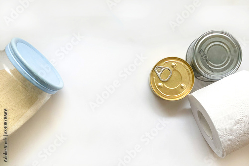 Food donations in white background, copy space
