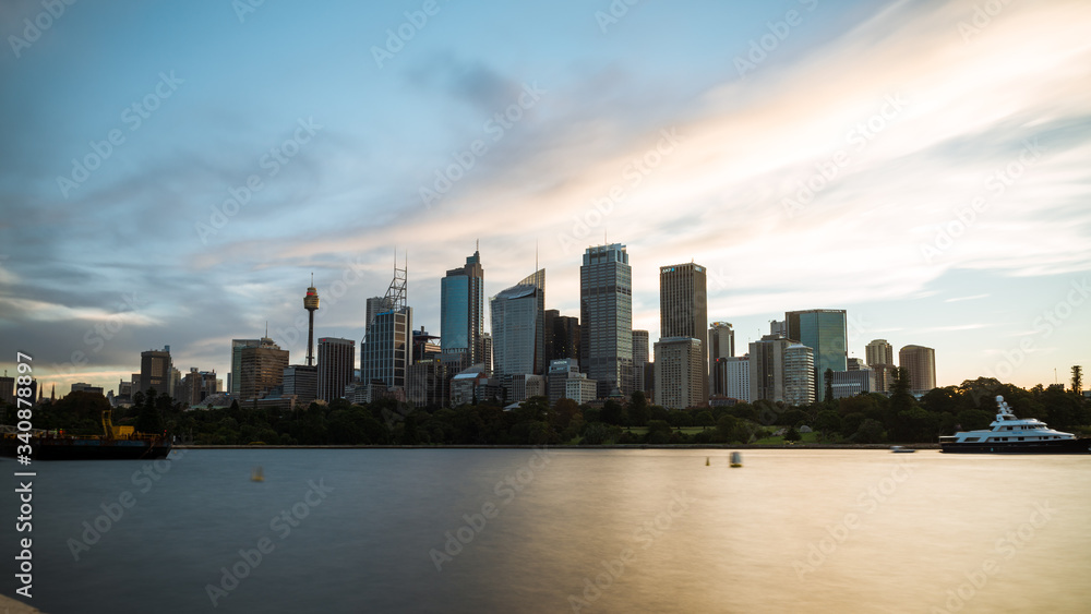 Downtown Sydney city at sunset 