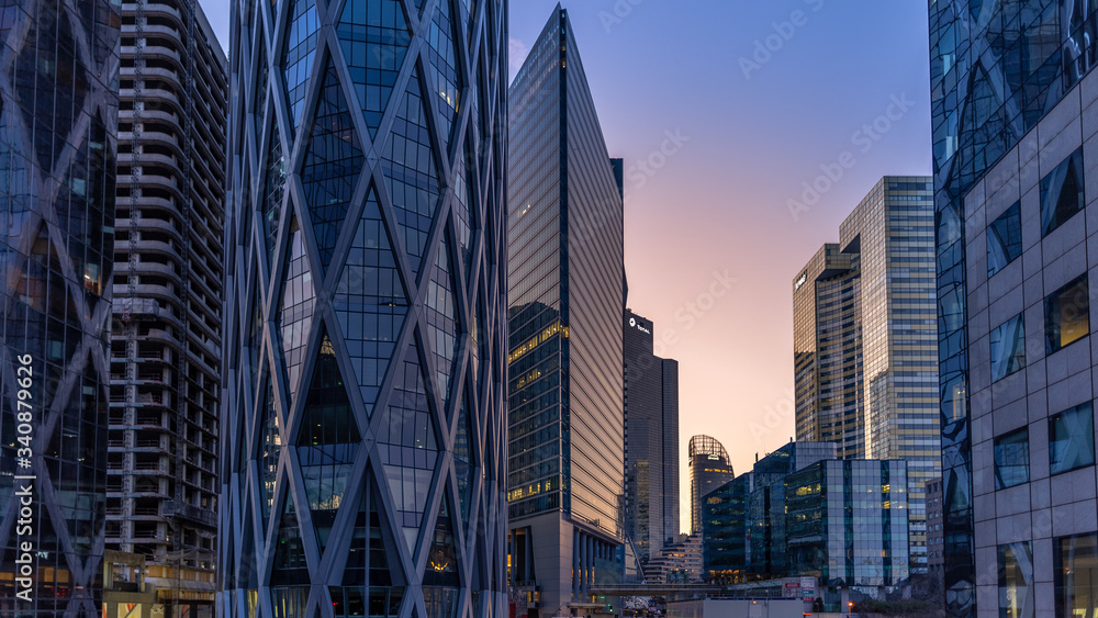 Fototapeta premium La Defense - modern business and financial district in Paris with highrise buildings. 