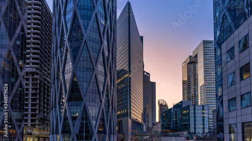La Defense - modern business and financial district in Paris with highrise buildings. 