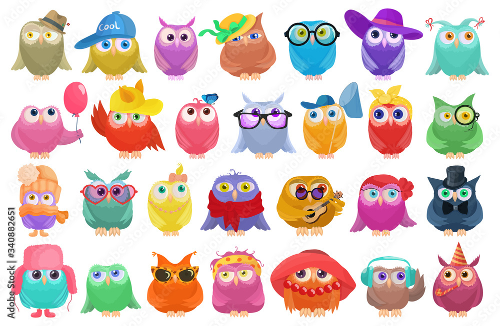 Fototapeta premium Owl vector cartoon set icon. Isolated cartoon set icon funny bird. Vector illustration owl on white background.