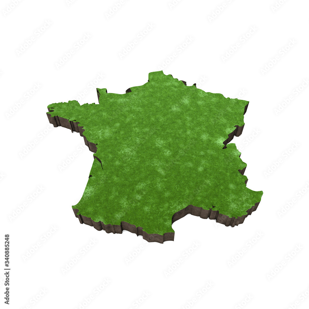 Map of France with grass and soil. 3D rendering Map of France with grass and soil. 3D rendering