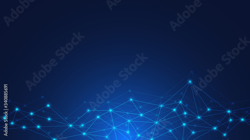 Abstract technology background with connecting dots and lines. Digital technology of global network connection and communication.
