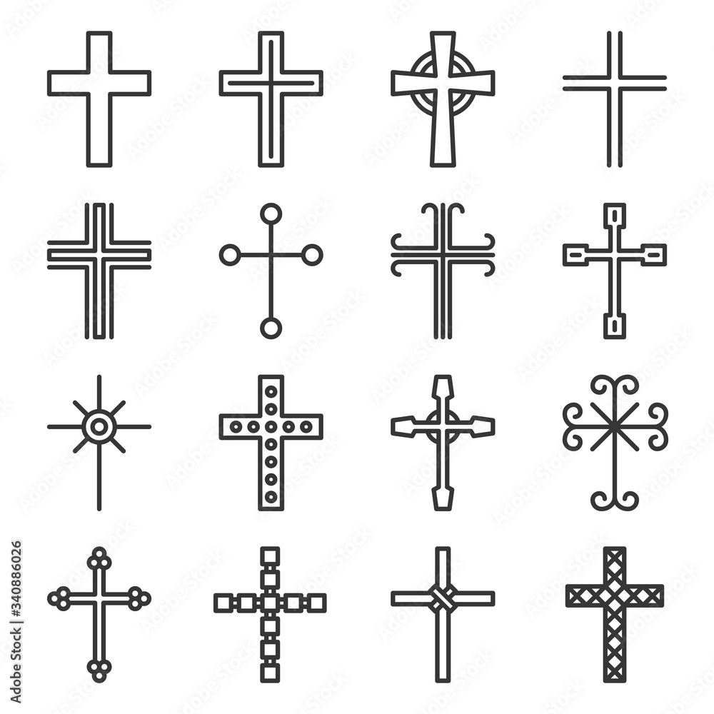 Crosses Icons Set on White Background. Line Style Vector