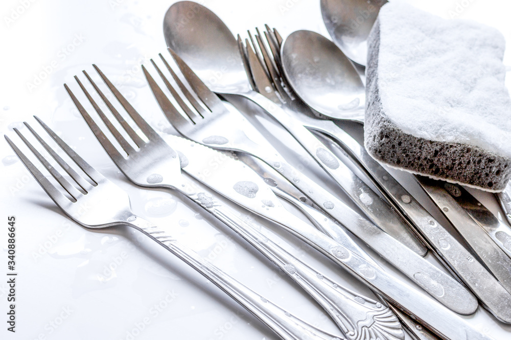 concept of washing dishes on white background concept of washing dishes on white background