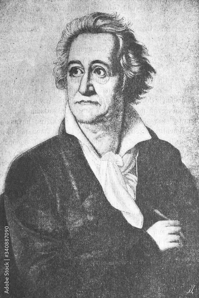Obraz premium The Johann Wolfgang von Goethe's portrait, a German writer and statesman in the old book The main ideas of zoology, by E. Perier, 1896, St. Petersburg