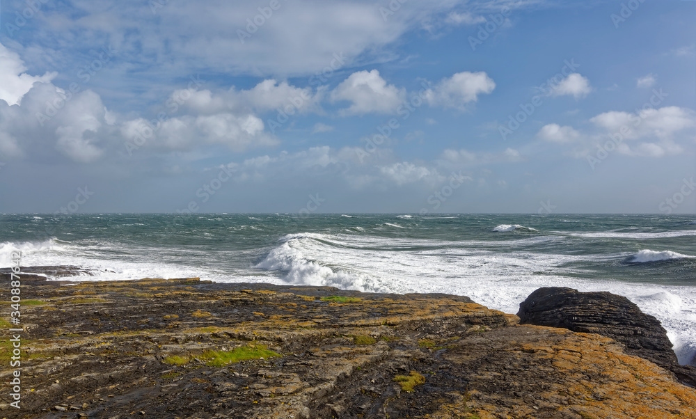 A large Atlantic Storm over the coastline of County Wexford, with High Winds and a large Running Swell coming in from the West.