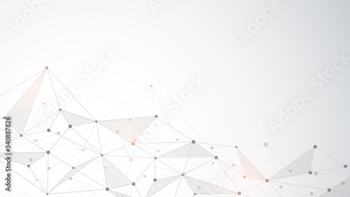 Abstract background of polygon pattern with connecting dots and lines. Global network connection, digital technology and communication concept.