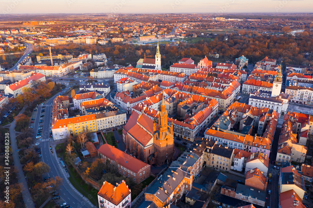Aerial view of Kalisz at sunset