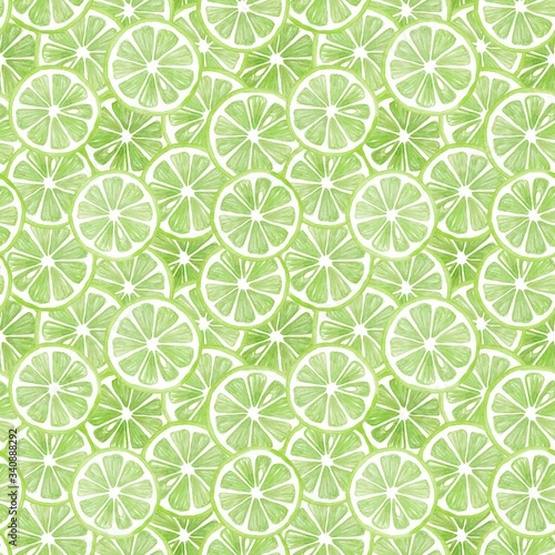 Watercolor seamless pattern from elements of lime rings