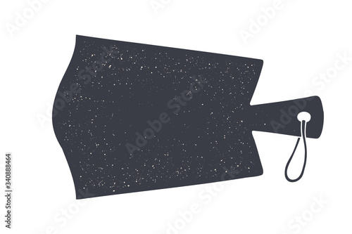 Vintage kitchen cutting board. Kitchen wall decor, sign, graphic design. Black cutting board with texture isolated, white background. Poster for kitchen design with cutting board. Vector Illustration