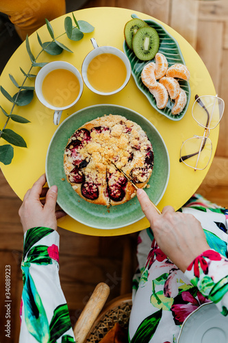 Homemade plum crumble