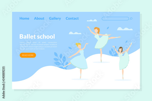 Ballet School Landing Page Template, Ballet Studio,Class, Choreography School for Kids Homepage, Website Vector Illustration
