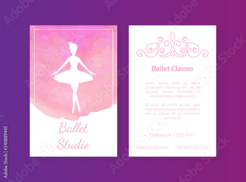 Ballet Studio Card Template, Ballet Classes, Choreography School for Kids Invitation Card, Flyer, Certificate Vector Illustration