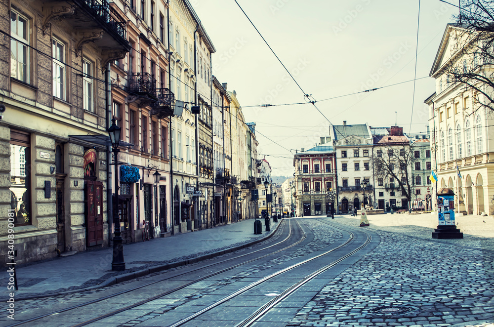 Central Market Square in Lviv. Historic monument of UNESCO.