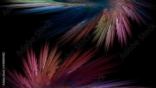Abstract neon illustration in the form of beautiful feathers. Use for design and creativity.