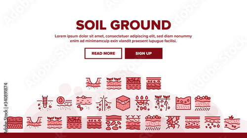 Soil Ground Research Landing Web Page Header Banner Template Vector. Soil Ground With Old Bone And Geyser, Drilling And Watering, Fertile And Desert Illustrations