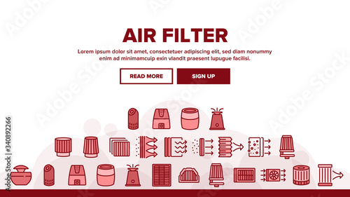 Air Filter And Airflow Landing Web Page Header Banner Template Vector. Car And Conditioner Air Filter Equipment, Domestic Device For Filtration Illustrations