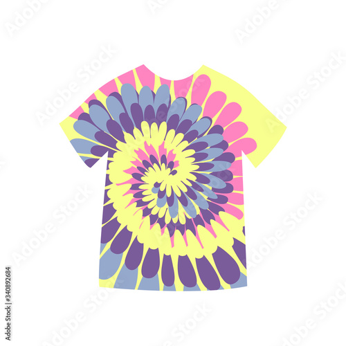 Tie Dye T-Shirt Spirals. flat vector trend illustration