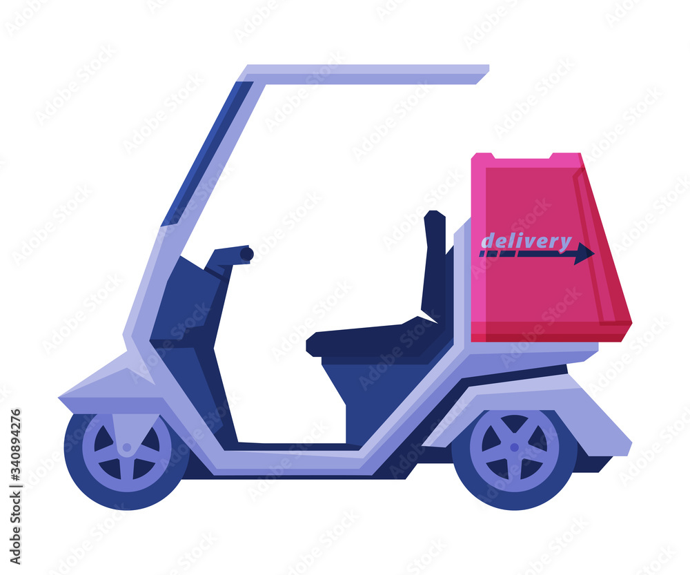 Delivery Motorbike, Express Delivery Service Vehicle Flat Vector Illustration on White Background Delivery Motorbike, Express Delivery Service Vehicle Flat Vector Illustration on White Background