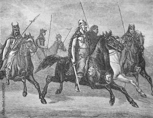 Foto Attila, a king of the Huns in the old book The peoples of  by K