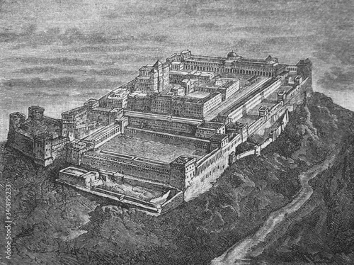 Fototapeta Jerusalem Temple Destroyed by Titus in the old book The peoples of the east and west, by K
