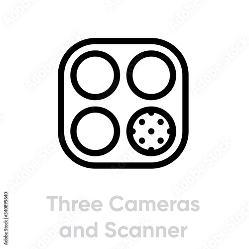 Tree Cameras and Scanner Phone Multi-Cameras icon. Editable line vector.