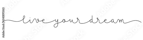 LIVE YOUR DREAM black vector monoline calligraphy banner with swashes