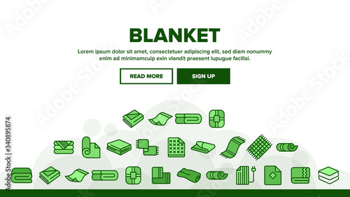 Blanket And Towel Landing Web Page Header Banner Template Vector. Electronic Blanket With Heating  Fabric Bathroom Accessory  Twisted Plaid Illustrations
