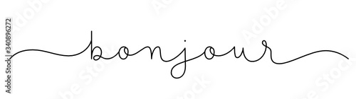 BONJOUR black vector monoline calligraphy banner with swashes