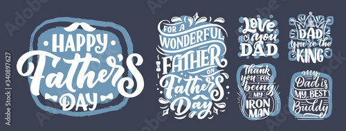 Set with lettering for Father's day greeting card, great design for any purposes. Typography poster. Vector illustration.