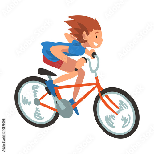 Girl Riding Bike Fast, Teenager Bicyclist, Summer Outdoor Activity Cartoon Vector Illustration