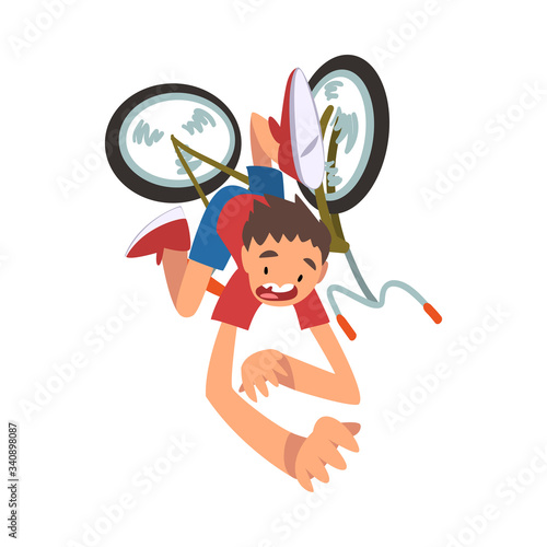 Boy Falling off Bicycle, Teenager Bicyclist, Summer Outdoor Activity Cartoon Vector Illustration