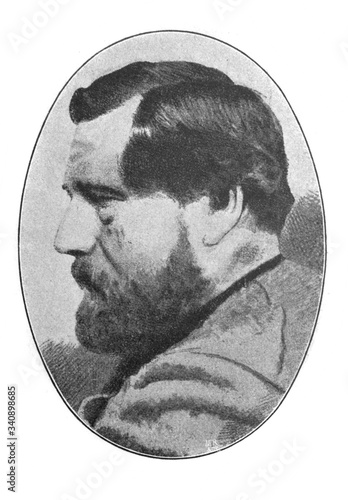 Fototapeta The Wilhelm Leibl's portrait, a German realist painter of portraits and scenes of peasant life in the old book the History of Painting, by R