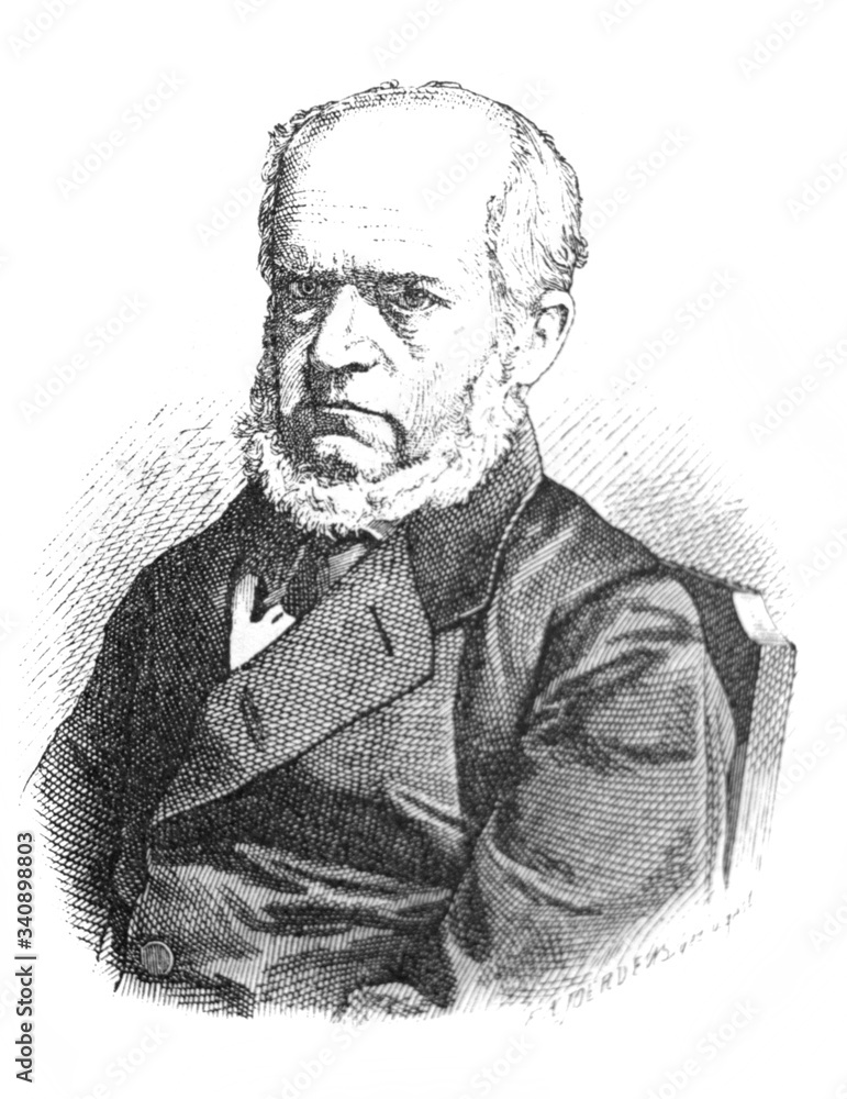 Fototapeta premium The Adolph Menzel's a painter, a German Realist artist noted for drawings, etchings, and paintings in the old book the History of Painting, by R. Muter, 1887, St. Petersburg
