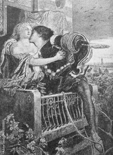 A painting of Romeo and Juliet by an English painter Ford Madox Brown in the old book the History of Painting, by R. Muter, 1887, St. Petersburg