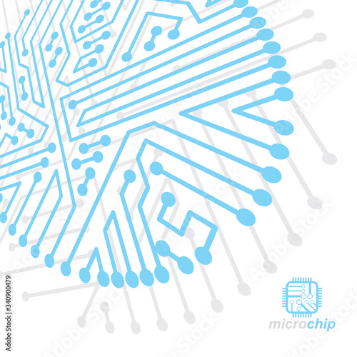 Vector abstract technology illustration with circuit board. High tech digital scheme of electronic device. Technology microchip abstract background