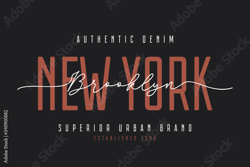 New York t-shirt design. Brooklyn vintage denim tee shirt. Typography graphic for apparel print. Vector illustration.