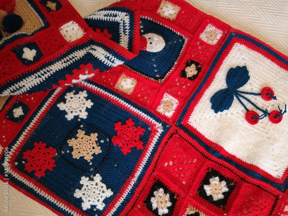 plaid, knitting, needlework, Christmas tree plaid, knitting, needlework, Christmas tree