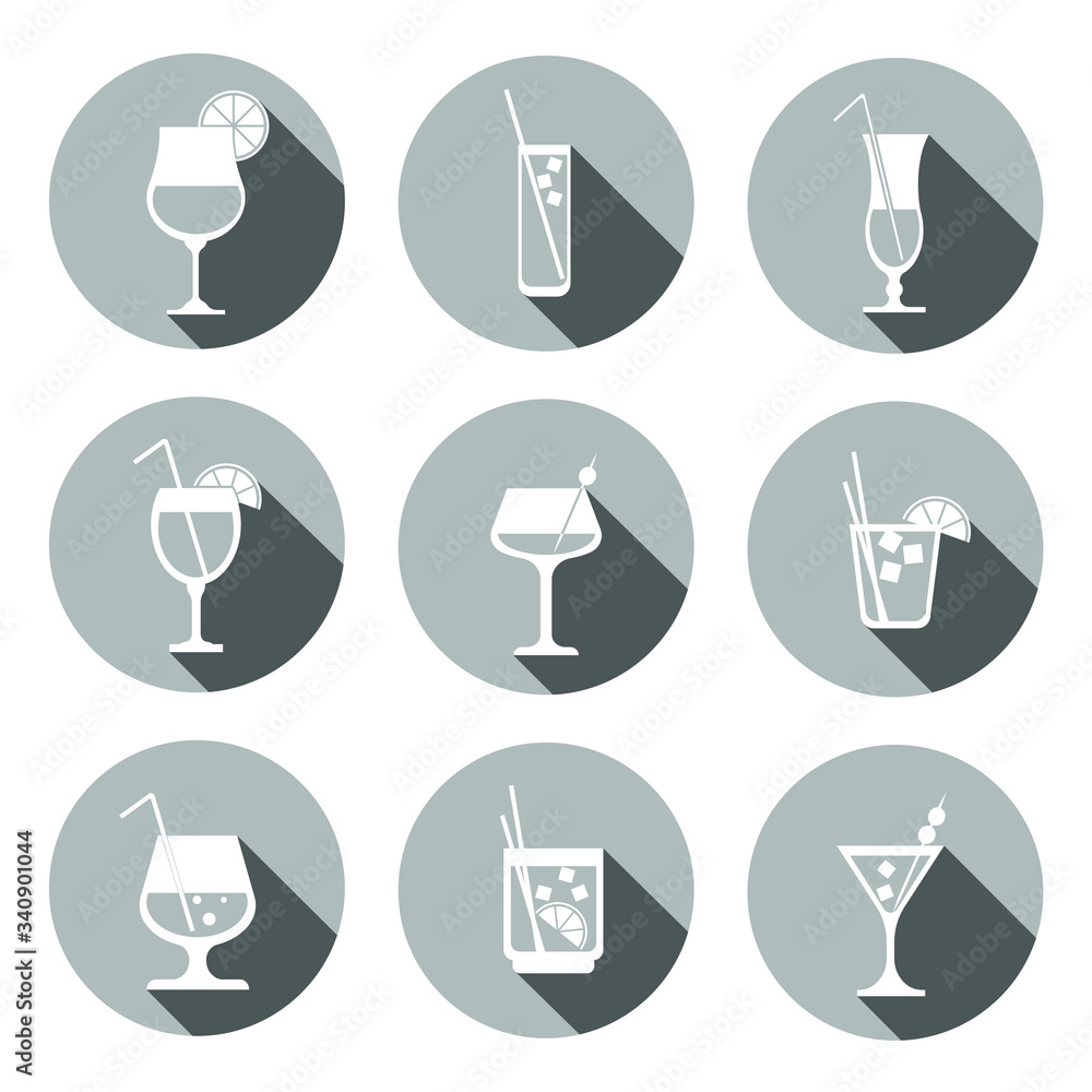 Set of vector cocktail icons. Set of vector cocktail icons.