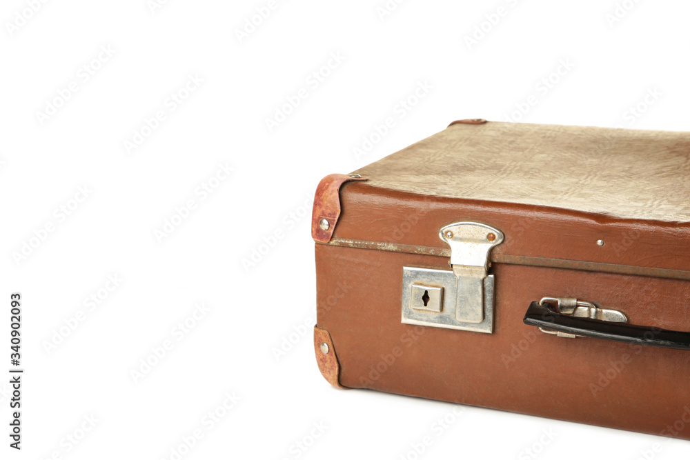 Vintage leather suitcase isolated on white background Stock Photo
